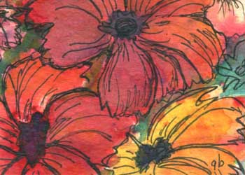 "Zinnias" by Ginny Bores, Madison WI - Watercolor & Ink